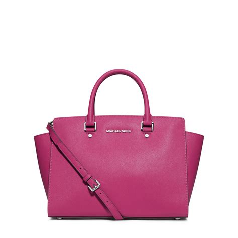 michael kors selma saffiano leather medium satchel fuchsia|Michael Kors saffiano satchel.